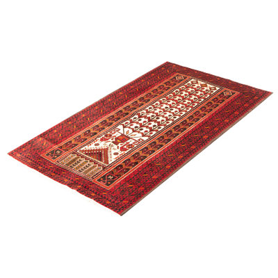 Tapis unique en laine noué à la main nouvel âge 3 pi 3 po x 6 pi Corderall - rouge / noir