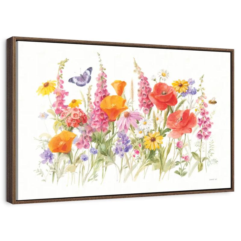 Fleurs sauvages en fleurs, 31 po x 21 po, Cadre flottant noyer