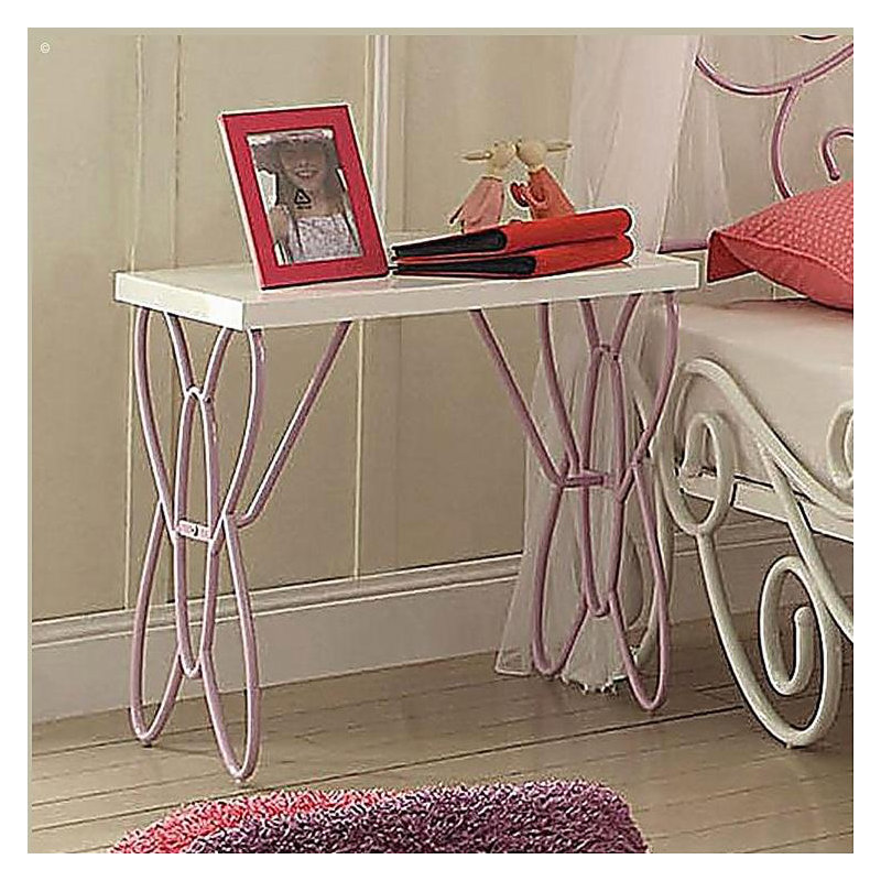 Table de chevet blanche et mauve clair