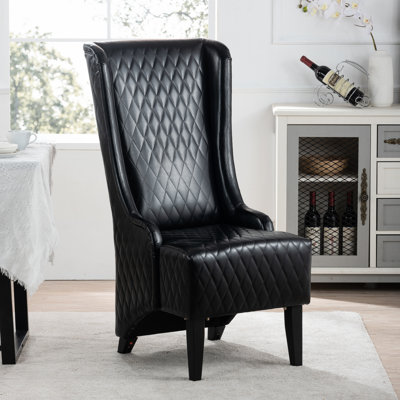 Similicuir, fauteuil à oreilles confortable à haut dossier, l 22,61 po de largeur, chambre à coucher, noir, rembourrage doux, pieds en bois, rembourrage dense, surface d'usure côté salon, apparence de bouleau texturé, bonne résistance