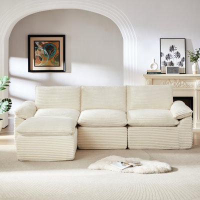 Fauteuil nuage confortable 4 places en velours côtelé pour intérieurs modernes, tissu doux, rembourrage en mousse haute densité, design élégant, 174,5 cm de large, 282 cm de profondeur, 88,5 cm de hauteur, 62 kg. Parfait pour un salon stylé.