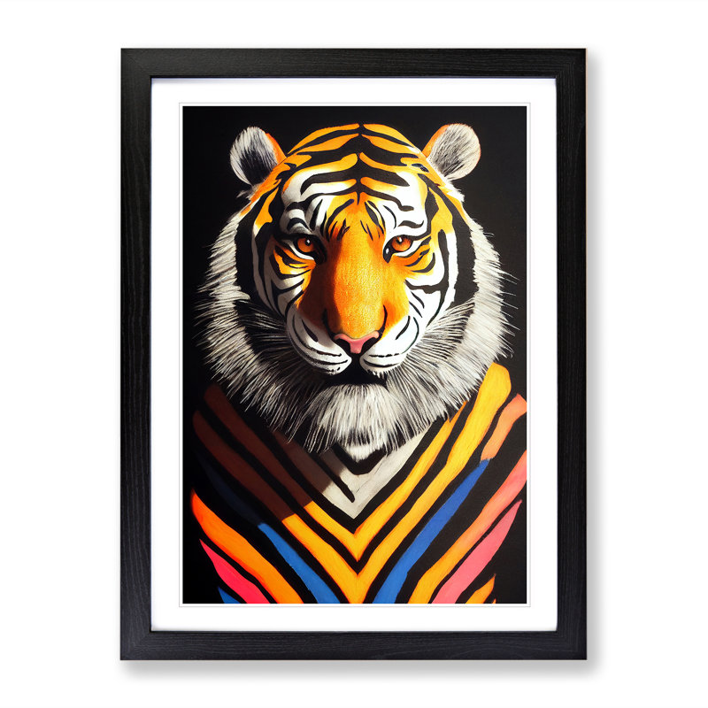 Tiger Stripes - Wall Art, Black Picture Frame, 66cm H x 48cm W, White