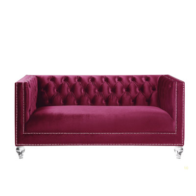Heibero Burgundy Velvet Loveseat W/2 Pillows