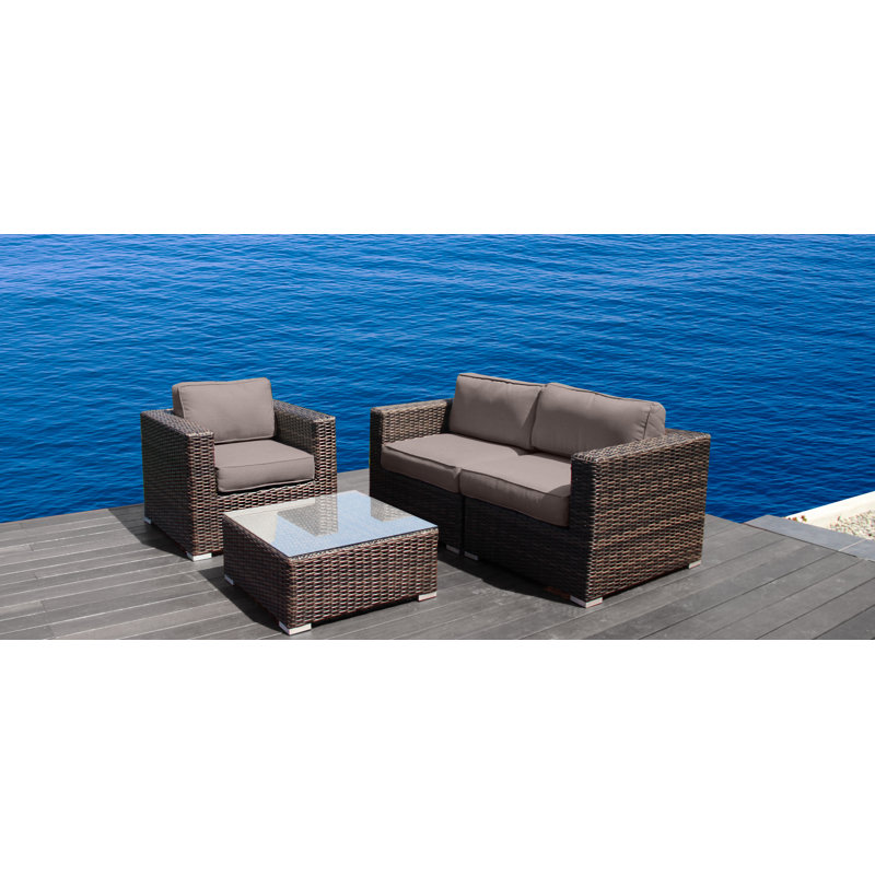 3-Person HDPE Wicker Outdoor Seating Group , Sunbrella Taupe
