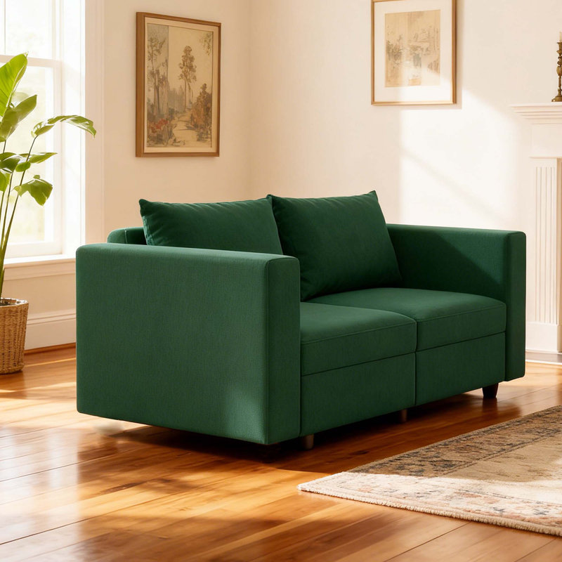 Upholstered Modular Sofa With Storage, 24" H x 64" W x 32" D