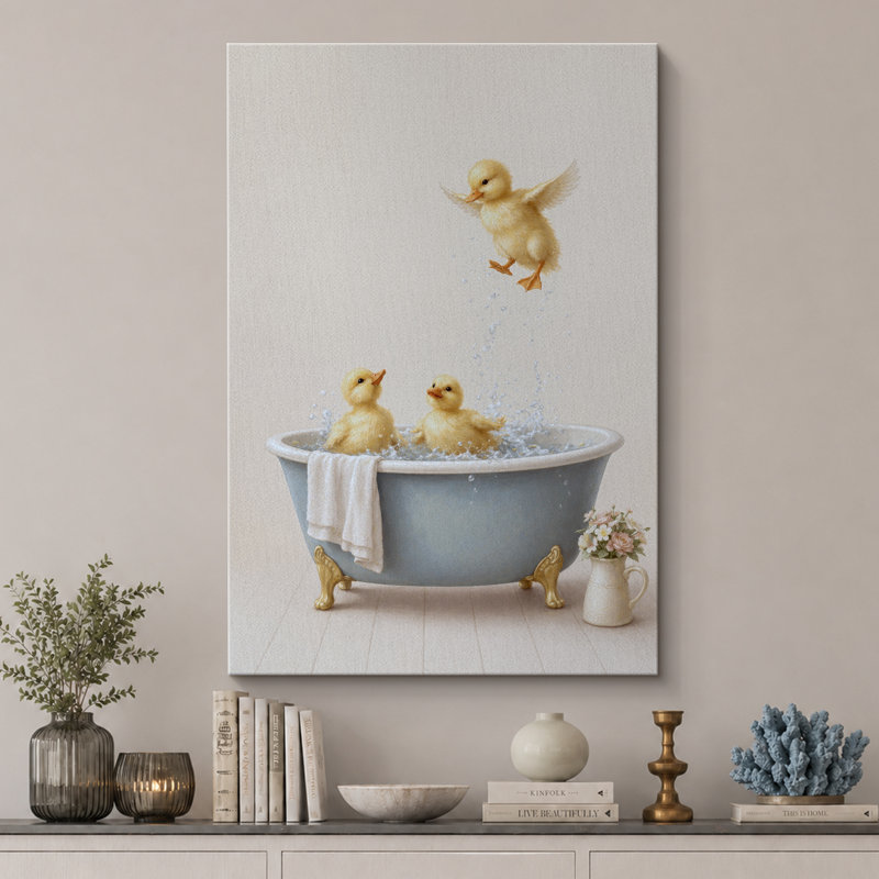 «Cute Ducklings Splashing In Bathaign», reproduction de chambre de bébé, impression sur toile encadrée, Wrapped Canvas