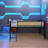 Metal Loft Bed With Rectangular Desk, Led Loft Bed Frame Double Bed With Storage Shelves, Safety Guard And Ladder-1991560116-1995445657