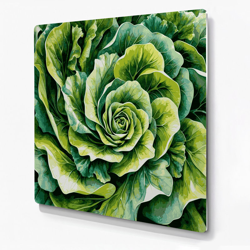 Légumes, laitue, beurre, vert, art mural en métal, 16" H x 16" W