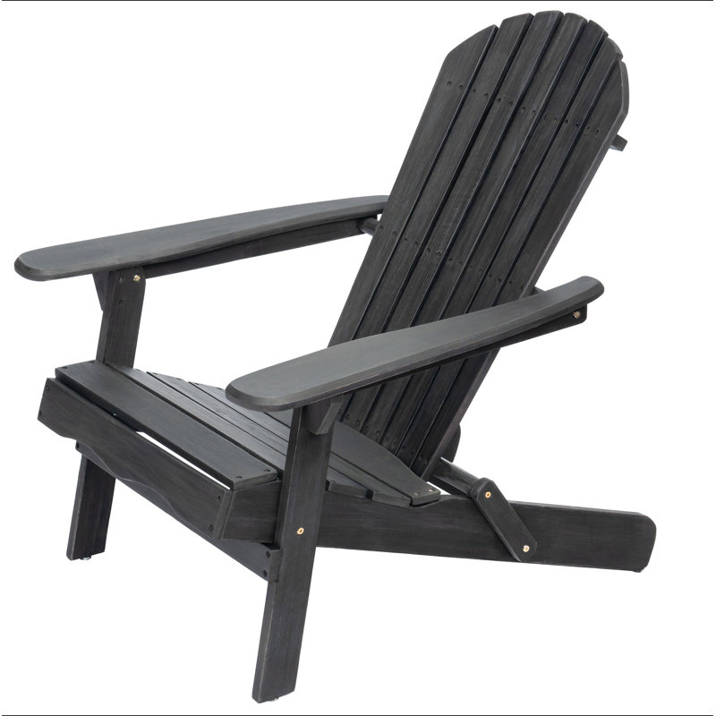 Foldable Acacia Wood Adirondack Chair – Traditional Slats, Wide Armrests, Rustic Outdoor Design, Easy Storage, Dark Gray