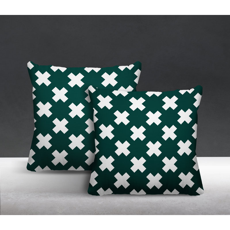 Oreiller carré intérieur / extérieur Perri Criss Cross, L 19 po x H 19 po, Émeraude