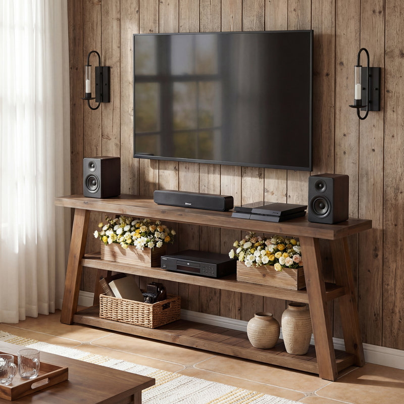 63-Inch TV Stand for TVs Up to 70 Inches, Entertainment Center  with 3-Tier Storage Shelves, Brown