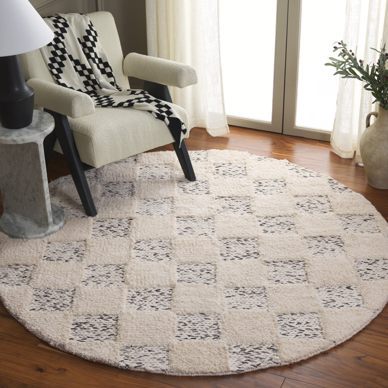 Tapis Natura 710 ivoire / noir, Rond 6 pi