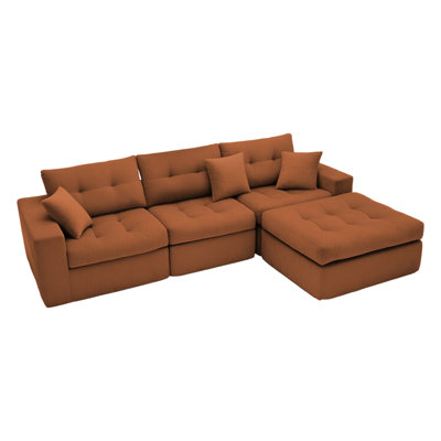 Corduroy Corner Chaise Compression Sofa Bed, L-Shaped Sectional Couch with High-Density Sponge, No-Assembly Required Convertible Sofa for Living Room, Apartment, Guest Room