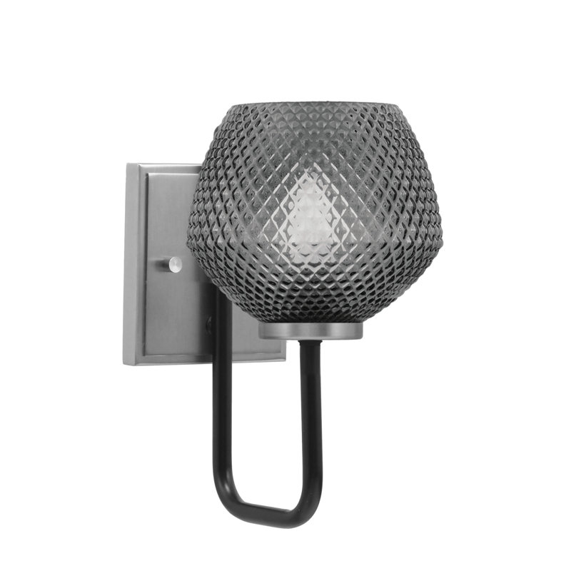 Amarmula 1 Light Wall Sconce, Matte Black & Graphite Finish, 6" Smoke Textured Glass, Black/Nickel, Clear/Black