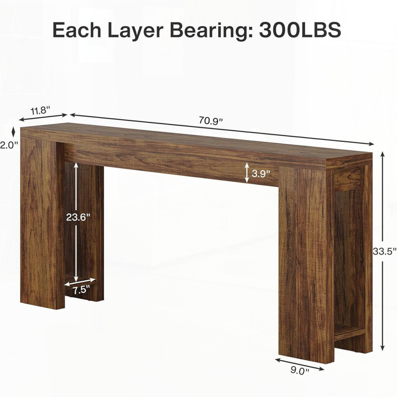 Console en bois, table d'entrée avec canapé, Brun rustique