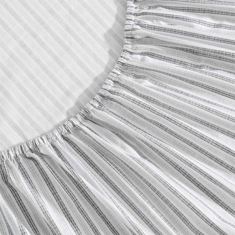 Gray Striped Cotton Percale Twin Sheet Set