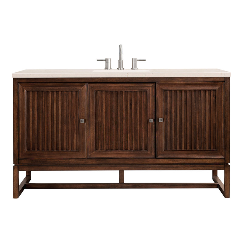 Athens 60'' W Single Vanity, Glossy White, Ethereal Noctis, 8" Widespread