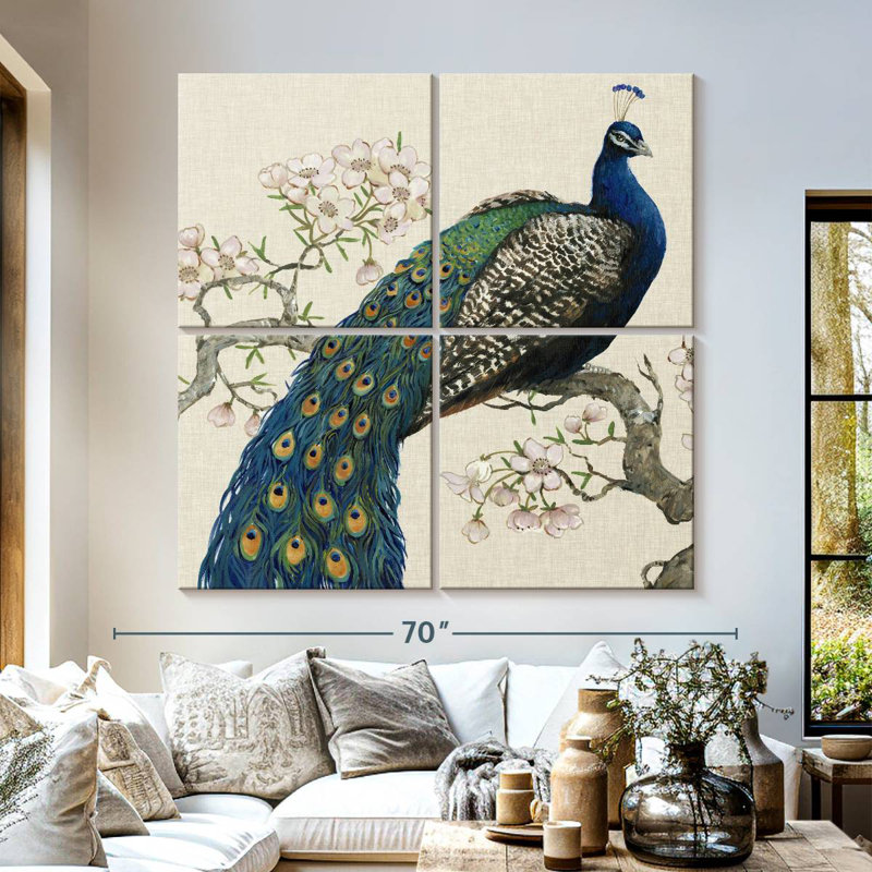 Brampt paon et fleurs I, H 57 po x l 57 po
