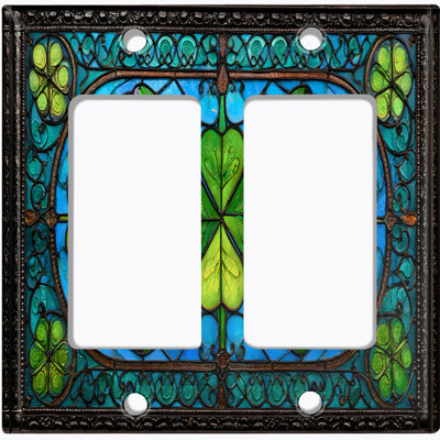 Couvercle de plaque d'interrupteur en métal; Fauteuil à bascule GFI de taille 2 US - image imprimée de feuilles de trèfle en verre coloré