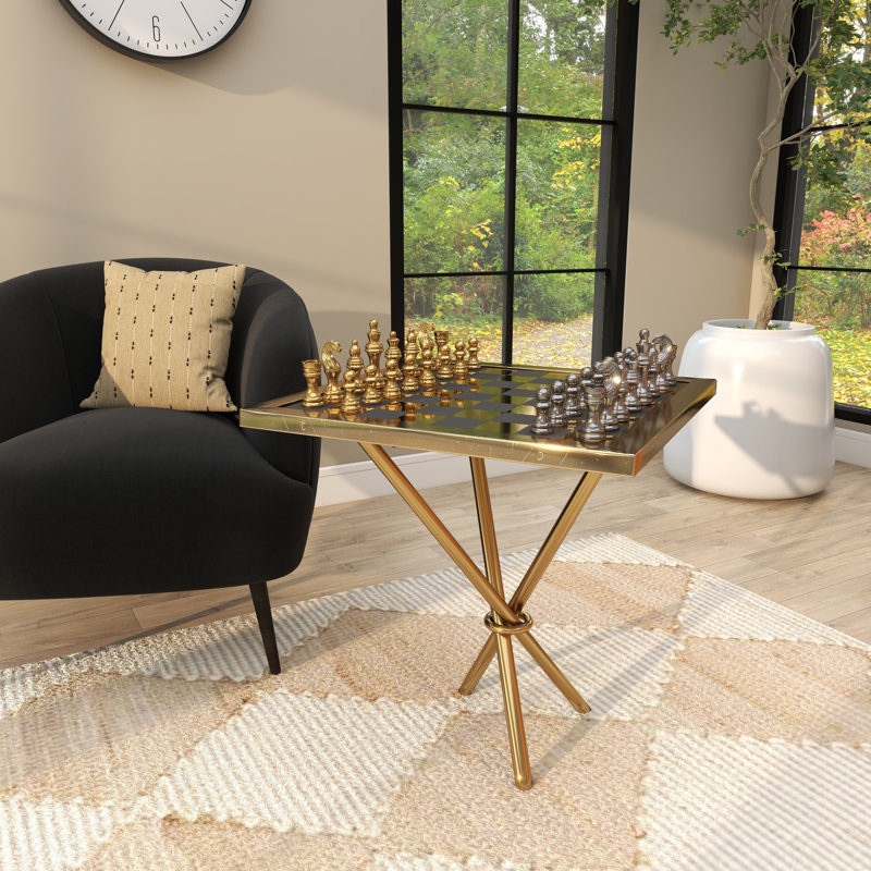 Table de jeu d'échecs en aluminium et métal, Or