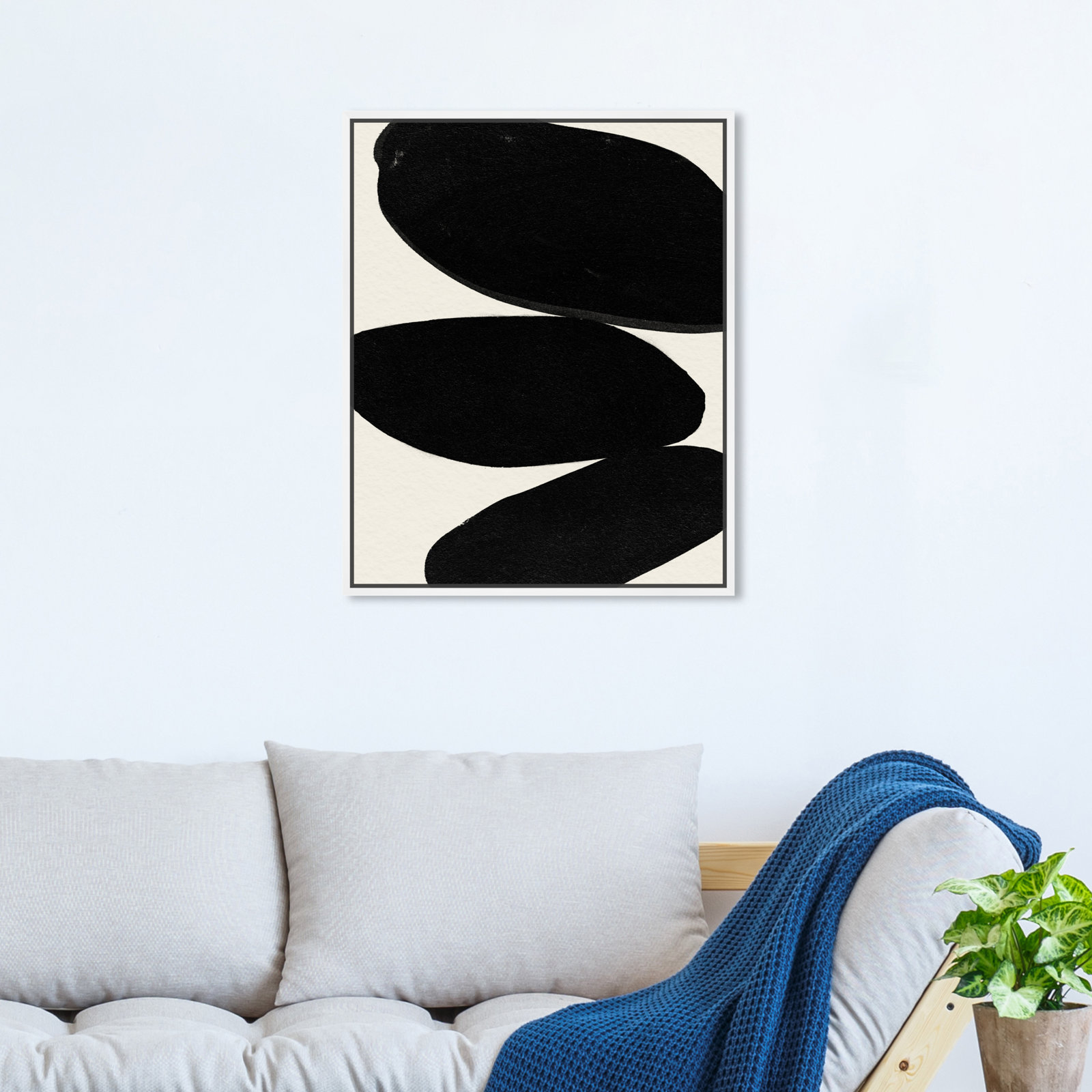 Beige and Black Abstract Modern Print, 21" H x 17" W, White