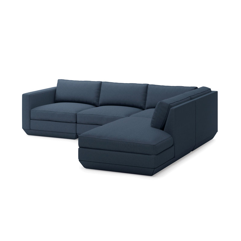Podium Modular 4-Piece Lounge Sectional A, Hanson Navy, Right Hand Facing