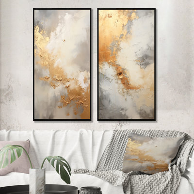 Minimalisme beige et or - tempêtes - ensemble de 2 reproductions d'art mural tempêtes
