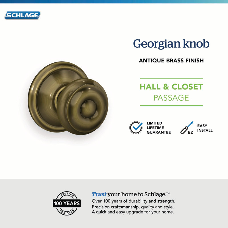 Georgian Passage Knob Hall and Closet Lock, Antique Brass