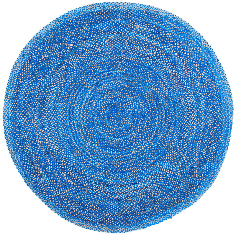 Crichton Natural Fiber Hand Loomed Jute/Cotton Abstract Rug in Blue, Round 3'