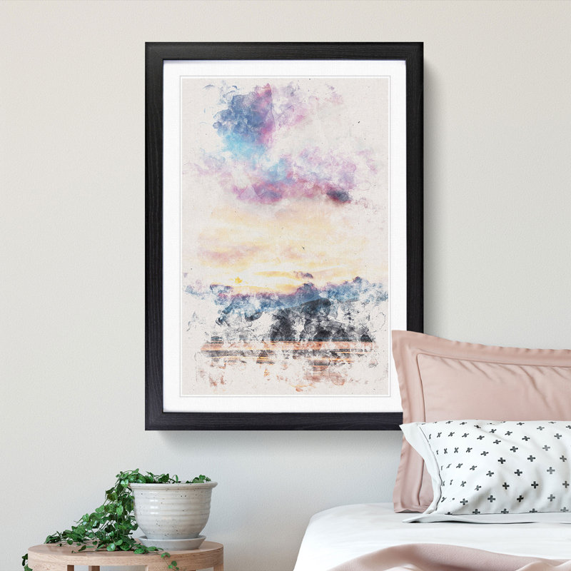 Clouds Above The Mountains Watercolour - Picture Frame Graphic Art, 33cm H x 24cm W x 2cm D, Black Framed