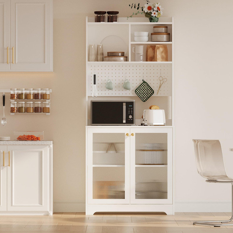 Armoire garde-manger de 71 po de hauteur avec panneau perforé et tablettes réglables, rangement pour la cuisine ou la salle à manger