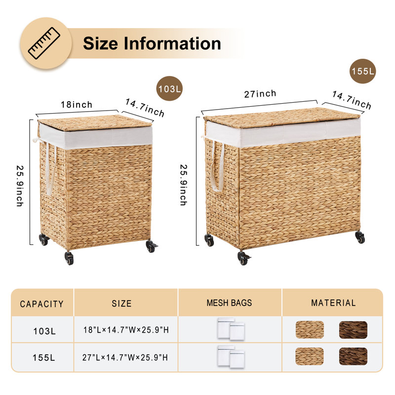 Oval Laundry Hamper With Lid, Woven Natural Water Hyacinth Laundry Hamper, Natural