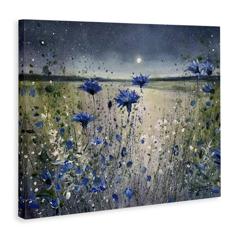 Moon over Blooming Flowers Canvas Wall Art by Jennifer Taylor Art, 36" H x 48" W