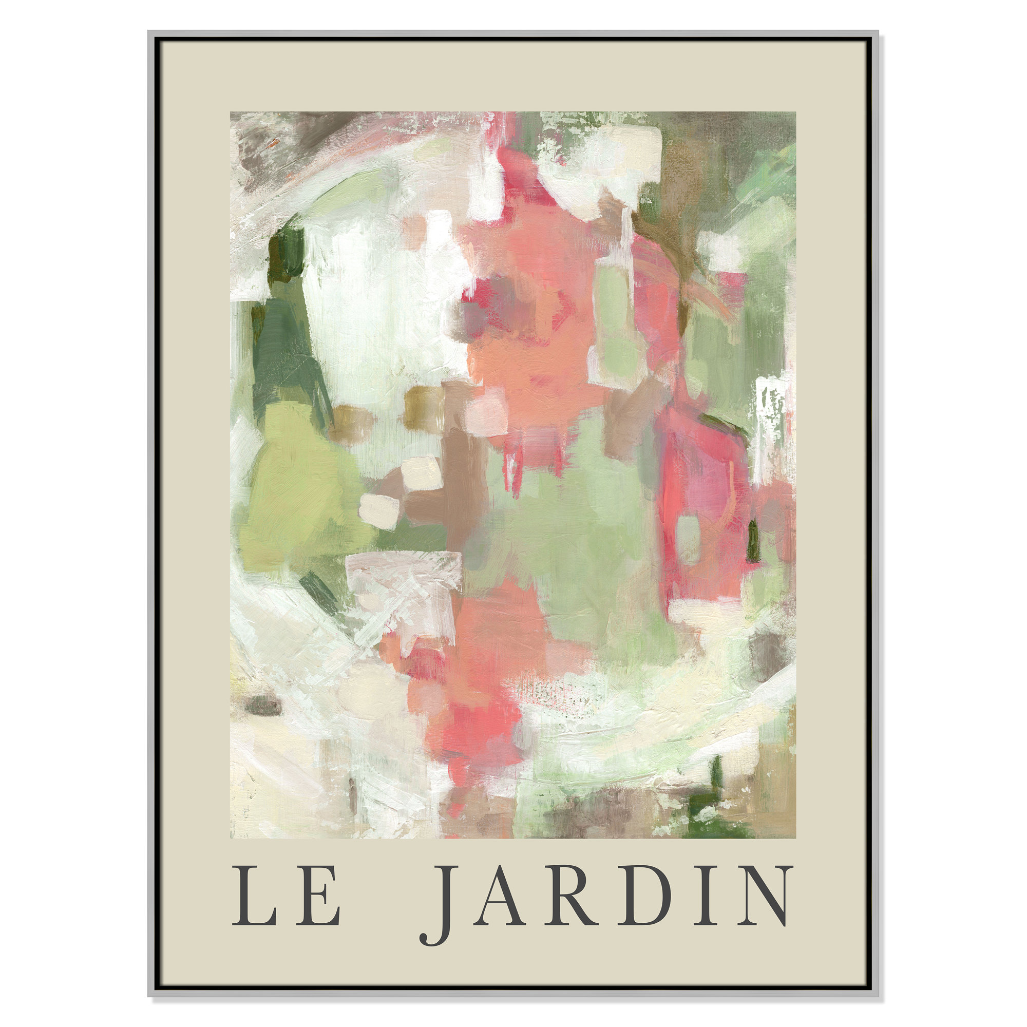 Botanical Poster Collection " Le Jardin " by Carol Robinson, 49.5" H x 37.5" W x 2" D, Silver Floater Frame, No