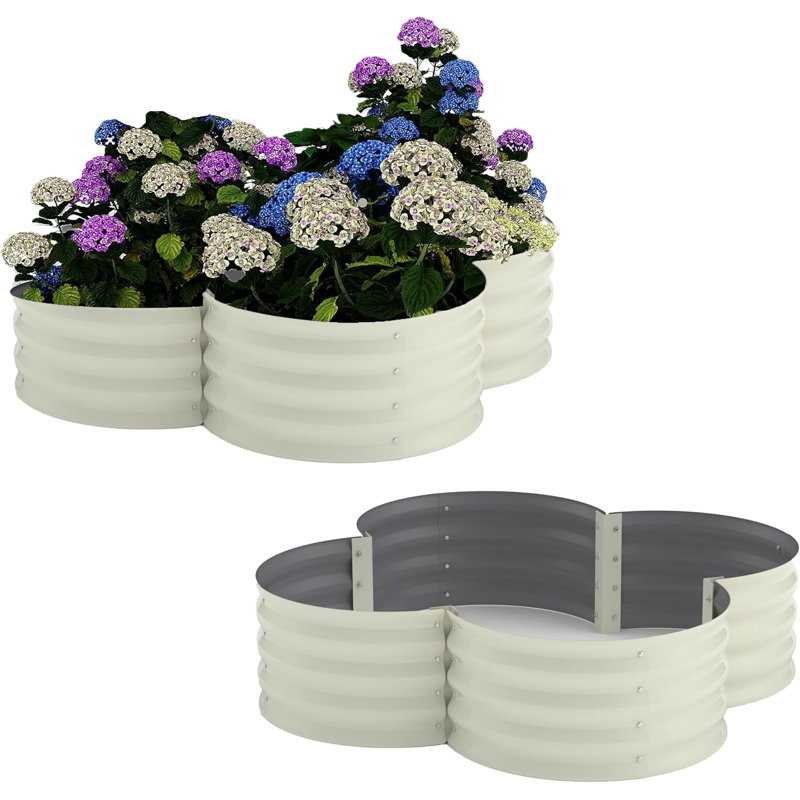 Ensemble de 2 pots de jardin surélevés galvanisés 4 pi 4 po x 1 pi pour plantes, légumes et fleurs (blanc), Blanc
