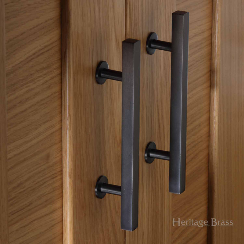 Heritage Brass Heritage Cabinet Pull Square Design with Footings, Matt Bronze, 12.8cm