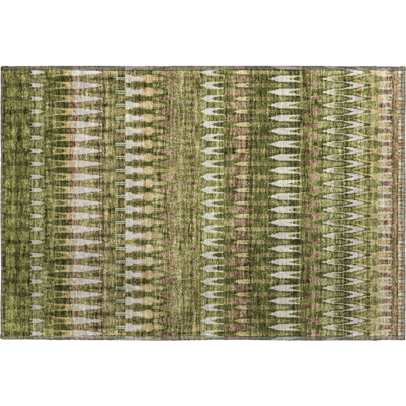 Premium Machine Washable Prisco Olive Rug, Rectangle 1'8" x 2'6"