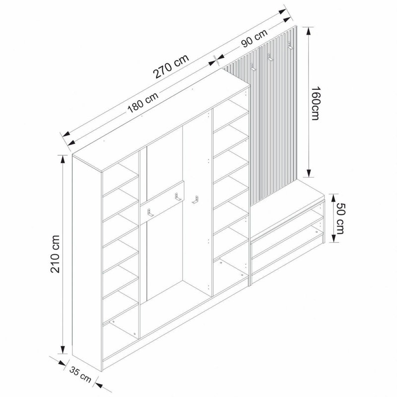 Modern Hall Stand with Numerous Shelves, White Finish, 83.5 x 82.7 x 13.8 inches | 100% Melamine Coated Particle Board, Thickness: 0.7 inches | Wall-Mountable Design, Stylish & Functional Storage Solution for Entryway