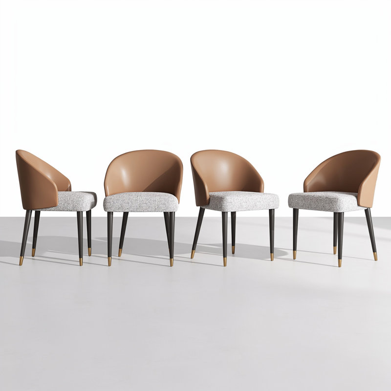 Chaises de salle à manger modernes en similicuir avec dossier rembourré uni (ensemble de 4), Brun / Gris