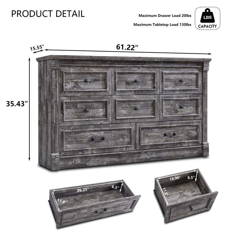 Commode 8 tiroirs Burlington Farmhouse, Gris