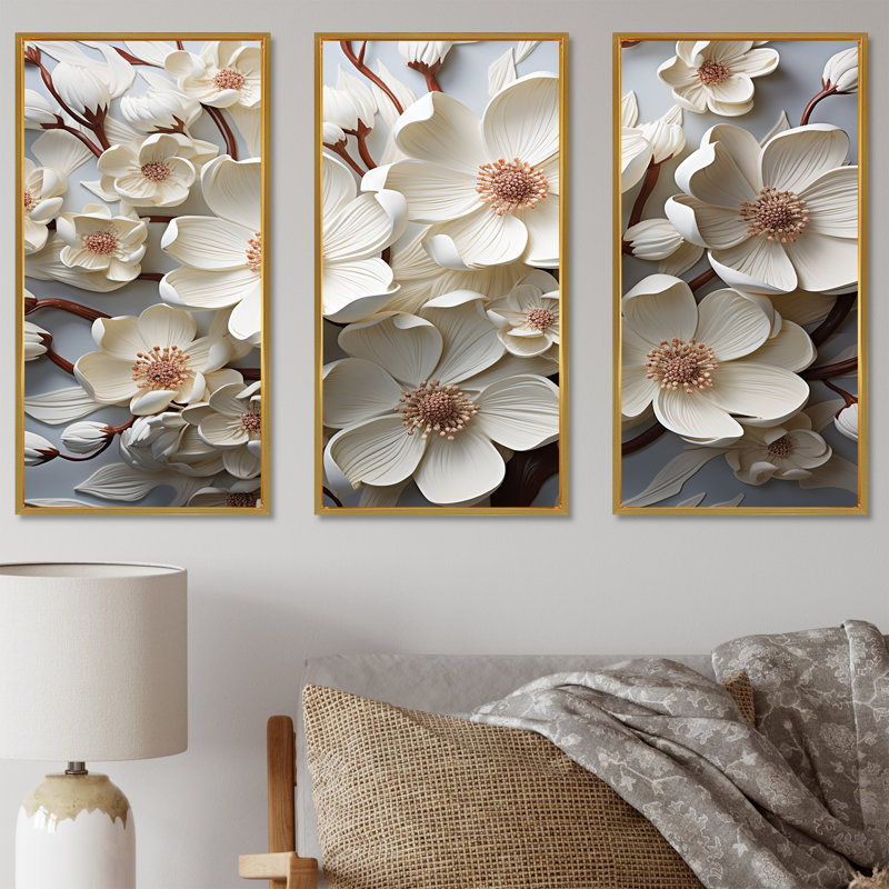 Ensemble de salon Dogwood Blossoms Bouquet III, Cadre flottant doré, H 40 po x l 60 po x P 1 po