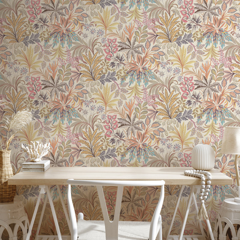 16.5' L x 20.5" W Floral Drop Peel and Stick Wallpaper Roll, Parchment