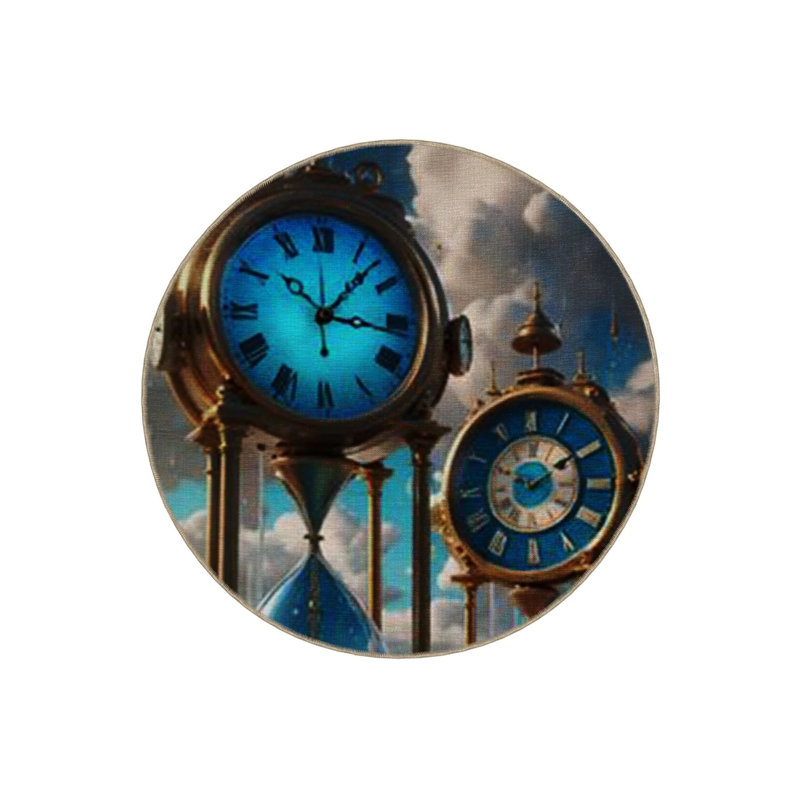 Surrealist Design Sky And Hourglass Patterned Round Woven Base Modern Decorative Carpet, Round 4'