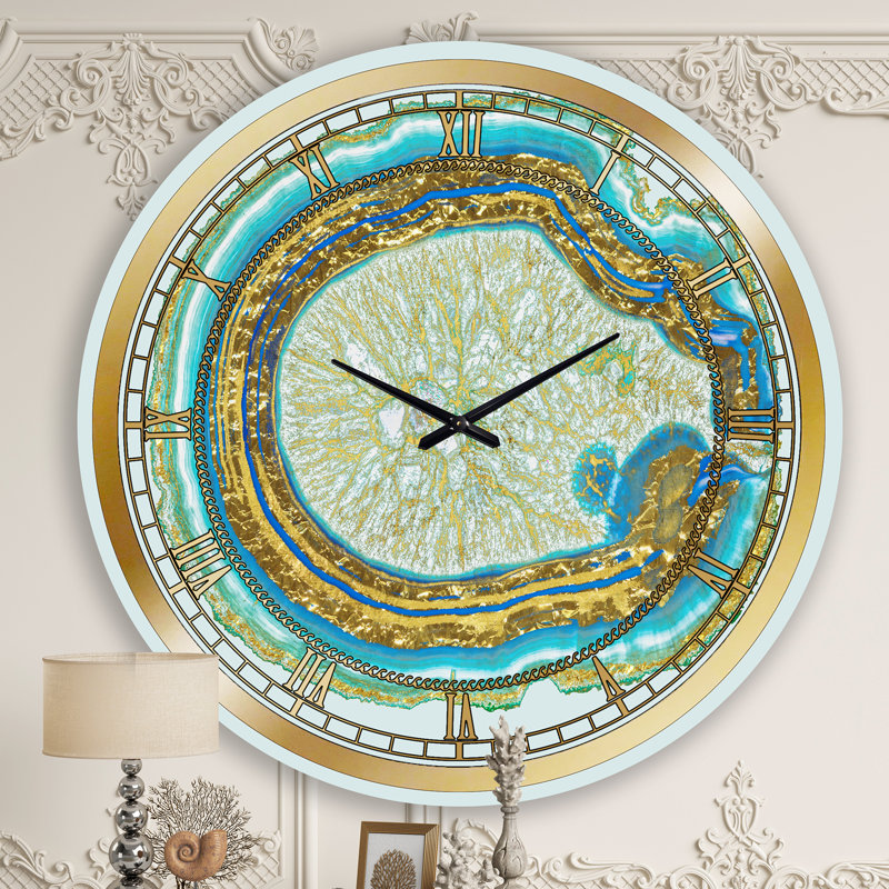 Horloge murale moderne Volcanoa Blue and Gold Agate, Grand