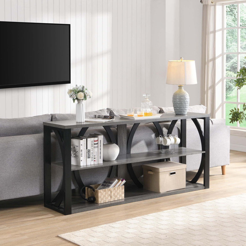 Arnedra 3-Tier Industrial Console Table, Black/Gray