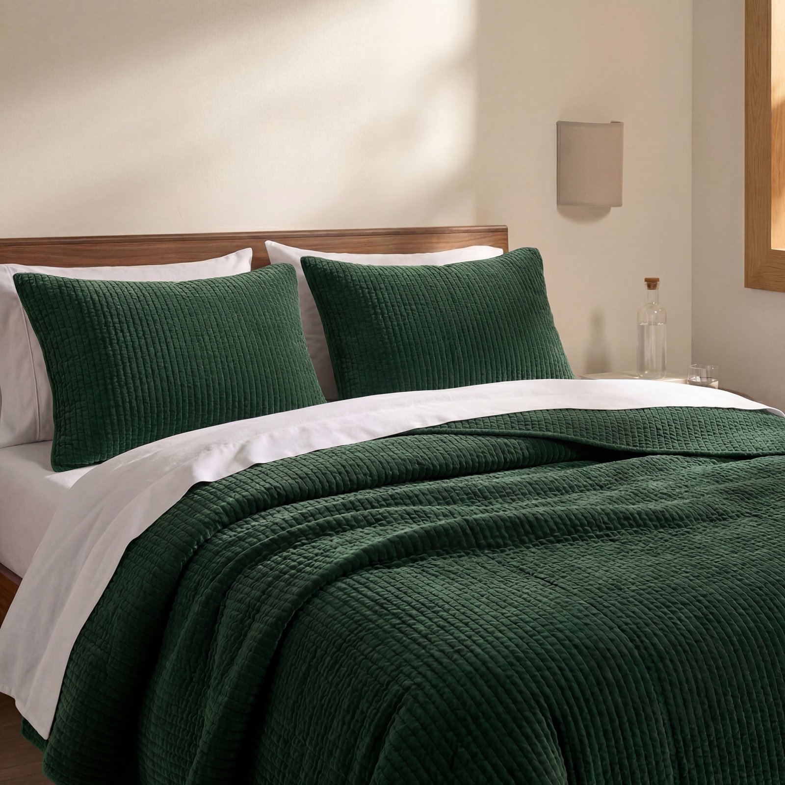 Stone Washed Cotton Velvet Quilt Set, Full/Queen Quilt + 2 Standard Shams, Emerald
