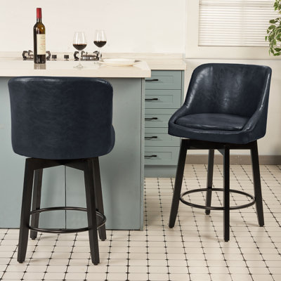 Wilsonia Swivel Upholstered Counter Stool with Solid Wood Frame