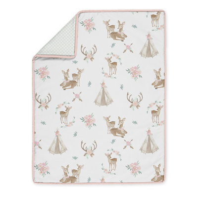 Woodland Deer Floral Girl Sweet Jojo Designs 6p Crib Bedding +BreathableBaby Breathable Mesh Liner  Boho Bohemian