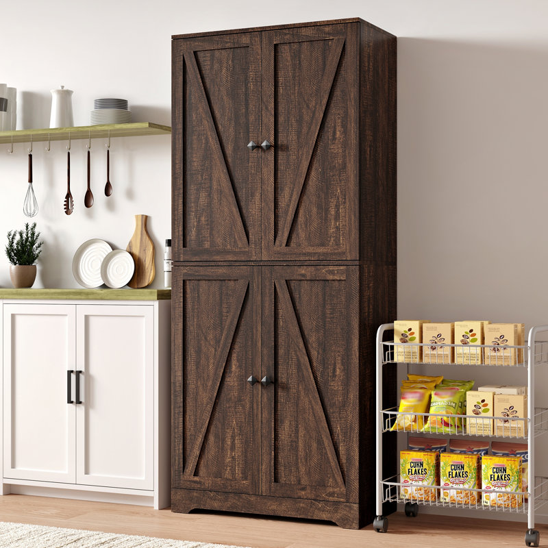 72" Tall Kitchen Pantry, Farmhouse Storage Cabinet, Brown