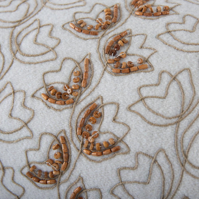 Coussin en coton, Polyester, Naturel / floral brun